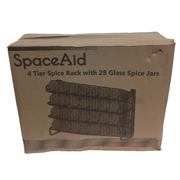 Space Aid 4 Tier Spice Rack Organizer With 28 Glass Spice Jars With Box NEW - Picture 1 of 5
